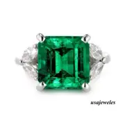 4CT Emerald Cut Real Emerald 14K White Gold Over Engagement Wedding Jewelry Ring