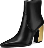 [FancyQueen] Booties for Women Wide Calf Gold Chunky Heel Elegant Dress Boots