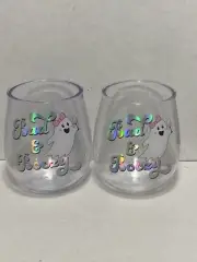 HALLOWEEN stemless plastic wine glass BAD & BOOZY lot of 2