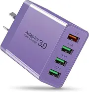 USB Charger, Total 33W Abetcabe 4 Ports Wall Charger Plug Fast Charger Power Adapter Compatible for Samsung Galaxy S20 S10 S9 S8 Note 8/9, iPhone, Pad, Tablet,HTC, LG, Google Nexus and More, Purple