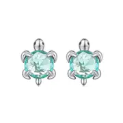 SOLID Sterling Silver Sparkly Sea Turtle Heart Stud Earrings