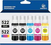 USEHOTI 522 Ink Refill Bottles Replacement for Epson 522 Ink (Not Sublimation Ink), Work with ET-2720 ET-2803 ET-2800 ET-4800 EP 4700 ET-2400 Printer (2 Black, 1C 1M 1Y, 5 Bottles)