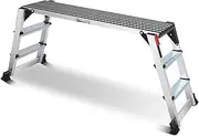 Work Platform Ladder, 45×12×27 Aluminum Platform Non-Slip Heavy Duty Folding Work Bench Capacity 330 lbs Above for Washing Vehicles, Cleaning, Decorating