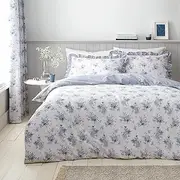 [Catherine Lansfield] Lucie Floral Frill Reversible King Duvet Cover Set with Pillowcases White Blue