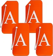 CHOIEO 4 Pcs Initial Aluminum Luggage Tags, Baggage Tags with Identification Cards & Metal Loops, Bag Tags, Travel Tags, Suitcase Tags, ID Tags, Name Tags, Travel Accessories (Orange, A)