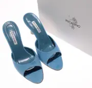 Ricagno NWB Yira Slip-On Mule Heels / Sandals Size 37 (US 7) in Blue Suede