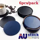 6PCS Round PU Leather Heat Insulation Mat Cup Coffee Kitchen Coaster Holder Set