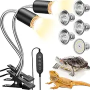 Retisee 2 Pcs UVB Reptile Light Turtle Light with Adjustable Switch Reptile Light with 360° Rotatable Hose and Timed Reptile Heat Lamp for Tortoise Bearded Dragon Lizard, 5 Bulbs 25W/ 50W/ LED