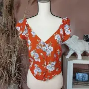 American Eagle AEO Size Small S NWT New Floral Stretchy Cropped Top Blouse