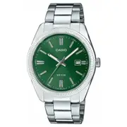 Casio Silver Steel Green Dial Men's Watch - MTP1302PD-3A