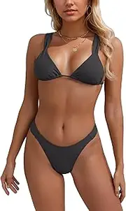[geluboao] Bikini Sets for Women Cheeky High Waisted Wide Straps Triangle Thong Bikini High Cut Swimsuits 2 Piece