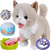 TUMAMA Interactive Cat Toy for Children, Cuddly Toy Kittens with Remote Control Lead Running and Barking, Plush Toy Electronic Kitten Pet from 3 4 5 6 - Walking, Meowing, Tail Wagging