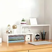 Desktop Organizer Rack, Office Desk Storage Shelf, Wooden Bookshelve, Desktop Bookcase Wood Bookshelf A68 (A White, 60X17X24CM)