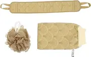 Healeved 1 Set Shower Glove Back Scrubber Bath Towel Comfortable Back Pulling Towel with Long Straps for Deep Cleaning and Convenient Travel