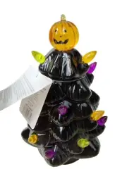 Vintage-Inspired Halloween Black Ceramic Tree With Pumpkin Topper