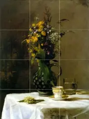 Art Hans Thoma Wildflower Tumbled Marble Mural Backsplash Tile #861