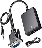VGA to HDMI Adapter Converter with Audio,OUGCYG 1080P VGA Male to HDMI Female Converter Full HD Support,Plug & Play,Includes USB & 3.5mm Audio Cable for PC,Laptop,DesktoptoMonitor,TV,Projector