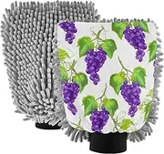 Juicy Purple Grapes Green Leaves Wash Mitt for Car Washing Microfiber Chenille Absorbent Cleaning Car Detailing Supplies Scratch Free Soft, Medium x 2 Pack