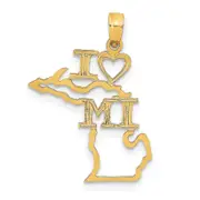 14K Yellow Gold Solid Michigan State Pendant