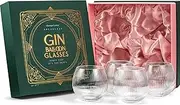 Vintage Art Deco Gin and Tonic Balloon Glasses | Set of 4 | 13.5 oz Stemless Crystal Copas for Drinking Gin Cocktails | Retro Gift Goblets for Gin Lovers | Bubble Cups for Bar Drinks