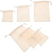 WESIEVYA 6pcs Reusable Cotton Drawstring Bags Mesh Fruit Vegetable Organization Bags for Home Storage Easy to Clean Various
