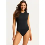 SEAFOLLY COLLECTIVE Women's One Piece Swimsuit US 12 Black Cap Sleeve NWT