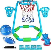 Inflatable Floating Pool Basketball Hoop Set with 2 Water Balls and Pump, Portable Water Sport Equipment for Outdoor Pool Games and Summer Activities