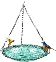 Hobngmuc Hanging Bird Feeder, Outdoor Bird Bath Tray, Vintage Hanging Chain Bird Feeder for Wild Birds, Rustic Bird Bath Table with Hanging Hook for Garden, Park
