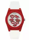 NEW GUESS ICONIC RED+WHITE SILICONE BAND,RED+GOLD LIPS DIAL WATCH-U0979L21