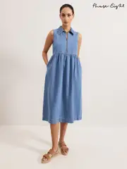Phase Eight Blue Blakely Midi 100% Cotton Dress (F83124) | $275