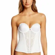 JEZEBEL White Caress Too Lace Bustier Strapless Bra Gel Push-Up Pads 32DD NEW
