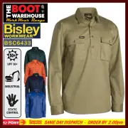 BISLEY Mens Long Sleeve Work Shirt BSC6433 Cotton Drill. Closed Front. Big Sizes