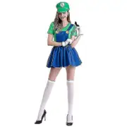 Adult Women Super Mario Luigi Bros Fancy Dress Cosplay Ladies Dress Green L