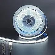 Clearhill 5V 8mm Width USB COB LED Strip Lights with Switch,Cool White 6500K,320LEDs/M,8W/M,CRI90,16.4FT/5M,Electroplated Double-Sided Panel Light Strip,Waterproof IP20,for Indoor Decoration