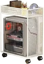 Double Shelves PC Tower Stand 2-Tier Metal CPU Stand with Locking Caster Wheels Suitable for Most PC,Mobile CPU Stand Cart(White)