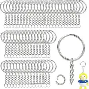 Jindizi 100 Split Key Ring with Chain, 25mm Keyring Blanks Split Metal Keyring with Link Chain and Open Jump Rings for Keys and Crafts, 25mm（ Silver）