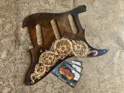 Custom Tooled Leather Floral Distressed Pickguard Fender Stratocaster SSS HSH HH