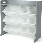 Humble Crew Nursery Shelf Toy Organiser with Shelf and 9 Plastic Boxes - Grey...