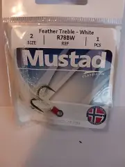 Mustad Size 2, Feather Treble-White Hook, Qty 1, R78BW