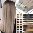 Invisible Tape In On Real Remy Human Hair Extensions Skin Weft Grey Balayage 22"