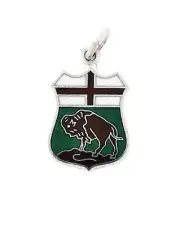 Manitoba Buffalo Enameled 925 Sterling Silver Travel Charm Pendant .9" Long
