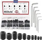Hilitchi 230Pcs Socket Set Screw Assortment in SAE Sizes Internal Hex Drive Cup Point Allen Grub Screws 12.9 Class Black Alloy Steel (10Sizes)