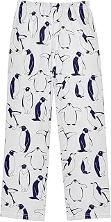 [ZZXXB] Penguins Pattern Boys Long Pants Soft Trousers Elastic Waist Kids Lounge Bottoms with Pockets S-XL