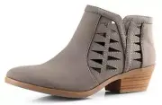 Soda Women's Perforated Cut Out Stacked Block Heel Ankle Booties Grey Nubuck PU
