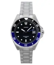 Casio Analog Stainless Steel Black Dial Date Quartz MDV-10D-1A2 50M Mens Watch