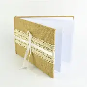 Hessian Burlap Wedding Guest Book with Ivory Lace Trim & Ribbon Bow
