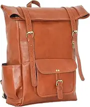 23" Brown Leather Backpack Vintage Rucksack Laptop Bag Water Resistant Roll Top College Bookbag Comfortable Lightweight Travel Hiking/picnic For Men