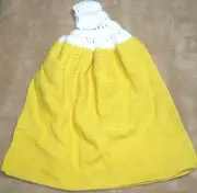 1 Crochet Top Hanging Kitchen Towel Solid yellow horizontal lines, Full white ya