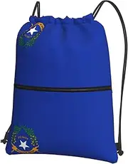 EdWal Nevada State Flag Print Drawstring Backpack Gym Bags Sports Bags With Zipper Pocket For Travel Swimming Beach, Black, One Size