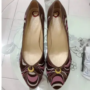 Miss Sofi民俗風 波西米亞風異國風紫色圖騰中跟女鞋 （38號）